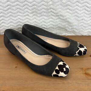 DIANA Womens Suede Leather Shoes Dark Gray Animal Print Japanese Low Heel Sz 8